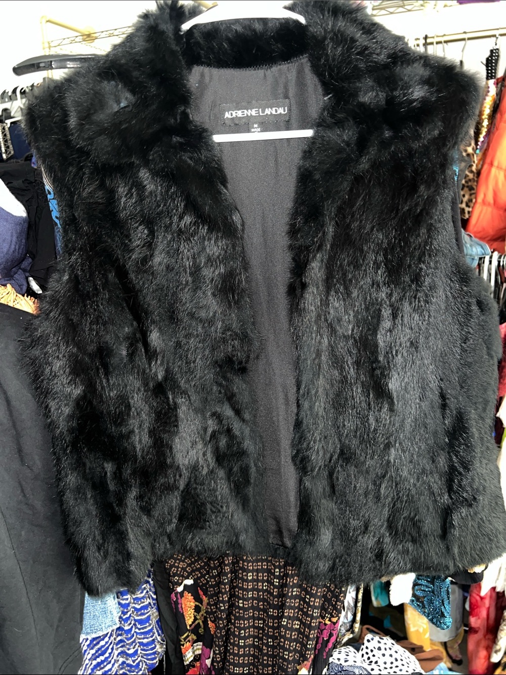 Adrienne Landau Black Rabbit Fur Sleeveless Vest